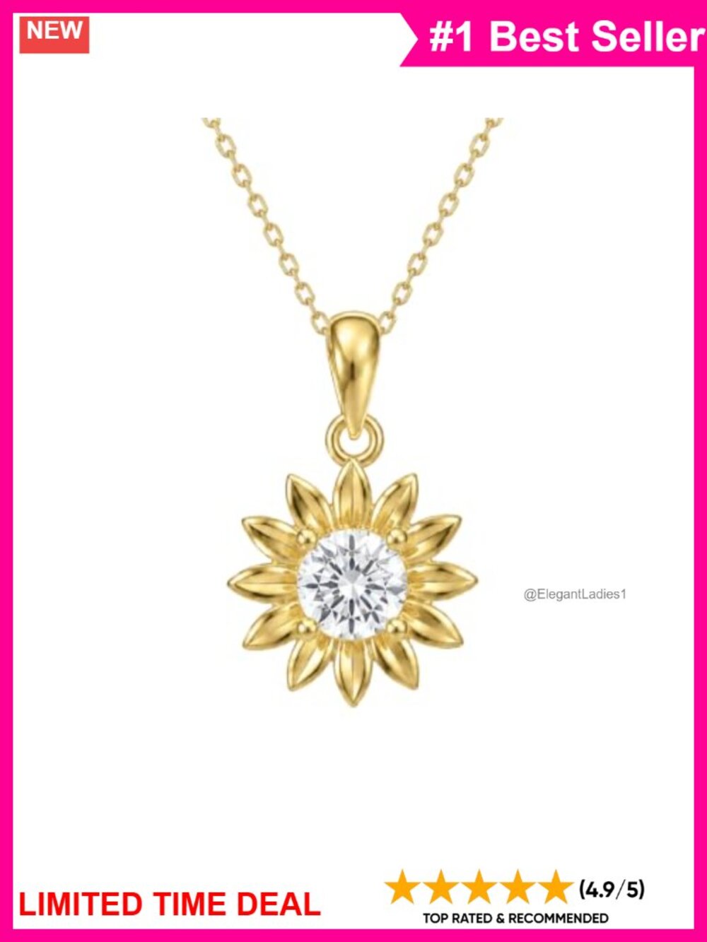 Sunflower Moissanite Necklace 925 Sterling Silver Pendant Women Jewelry